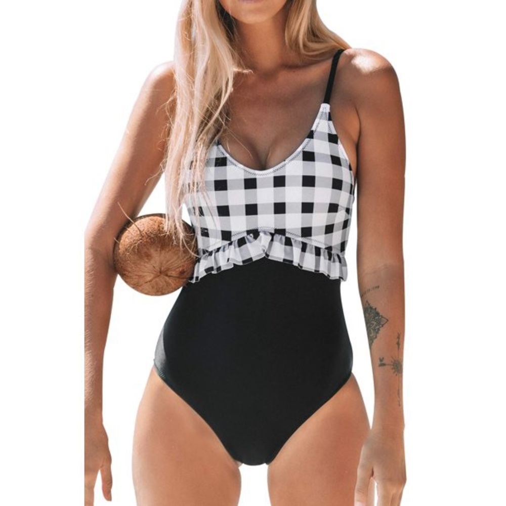 NWT CUPSHE Gingham Ruffle One-Piece Swim Bathing Suit XXL